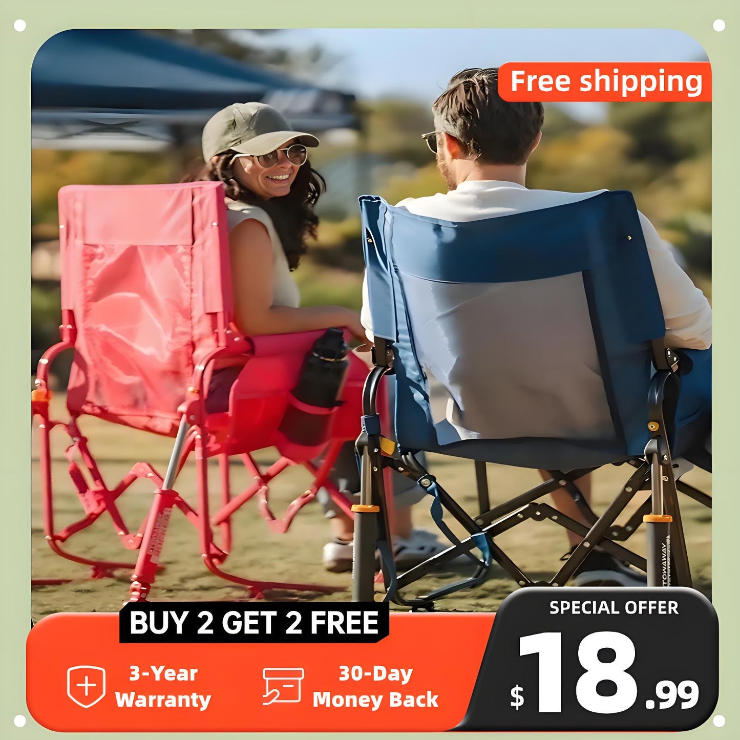 No More Bulky Chairs! 10 second folding portable rocking chair with storage bag (buy 2 get 2 free)
